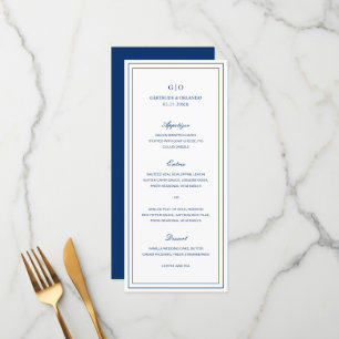 Klassisch Navy Blau Elegante Hochzeit Menükarte