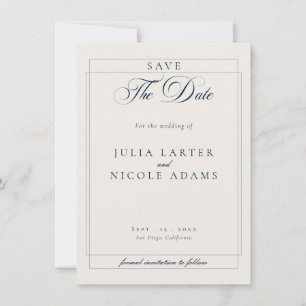 Klassisch Navy Blau Elfenbein Kalligrafie Foto Hoc Save The Date