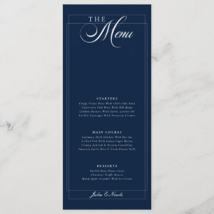 Klassisch Navy Blau Elfenbein Kalligrafie Hochzeit Menükarte