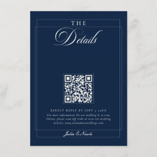 Klassisch Navy Blau Elfenbein Kalligrafie QR Detai Begleitkarte