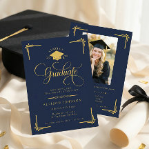 Klassisch Navy Blau Gold Foto Abschluss