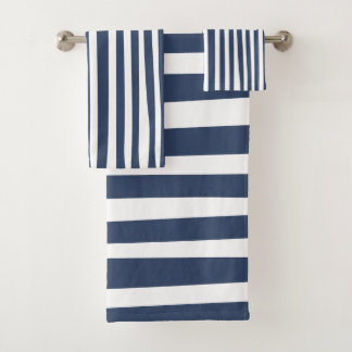 Klassisch Navy Blau Streifen | Zeitloses Nautical Badhandtuch Set