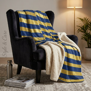 Klassisch Navy Blau und Metallic Gold Gestreift Sherpadecke
