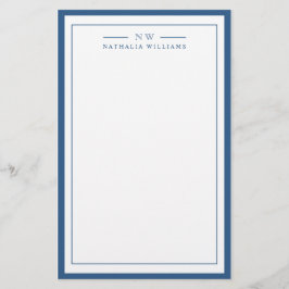 Klassisch Navy Blau Zwei-Rahmen-Monogramm-Linien Briefpapier