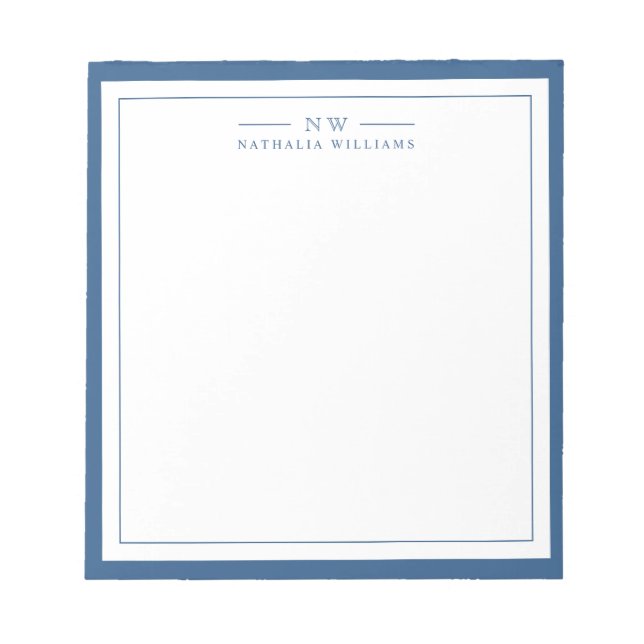 Klassisch Navy Blau Zwei-Rahmen-Monogramm-Linien Notizblock (Vorderseite)
