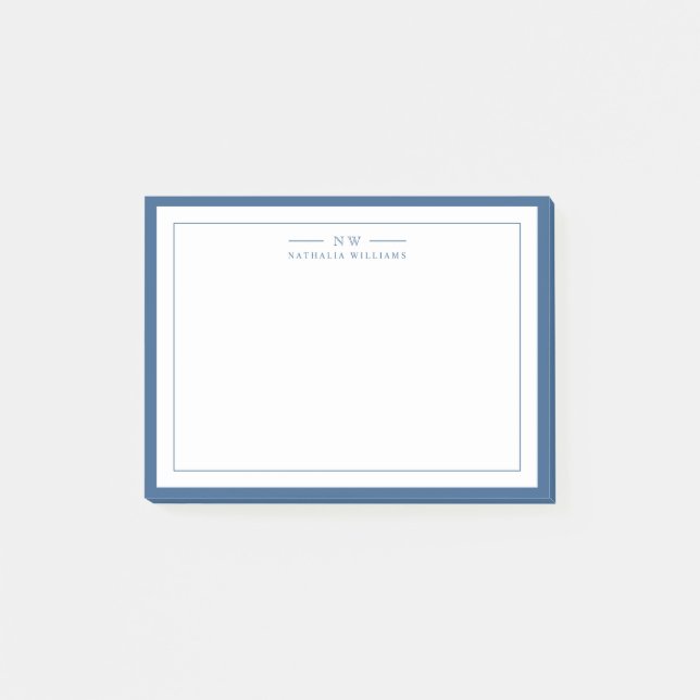Klassisch Navy Blau Zwei-Rahmen-Monogramm-Linien Post-it Klebezettel (Vorderseite)