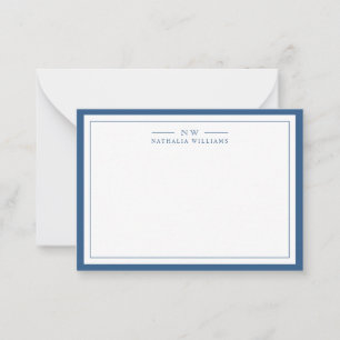 Klassisch Navy Blau Zwei Rand Monogramm Lined Mitteilungskarte