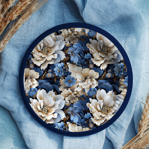 Klassisch Navy Weiß Elfenbein Floral Elegant Papie Pappteller
