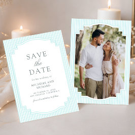 Klassisch Pastell Blau Gestreifte Foto Hochzeit Save The Date