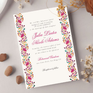Klassisch Pink Grün Gelb Floral Schwan Vogel Hochz Einladung