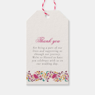 Klassisch Pink Grün Gelb Floral Schwan Vogel Hochz Geschenkanhänger