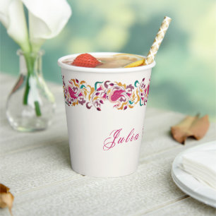 Klassisch Pink Grün Gelb Floral Schwan Vogel Hochz Pappbecher