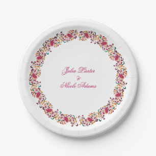 Klassisch Pink Grün Gelb Floral Schwan Vogel Hochz Pappteller