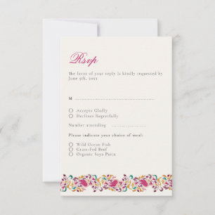 Klassisch Pink Grün Gelb Floral Schwan Vogel Hochz RSVP Karte