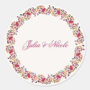 Klassisch Pink Grün Gelb Floral Schwan Vogel Hochz Runder Aufkleber