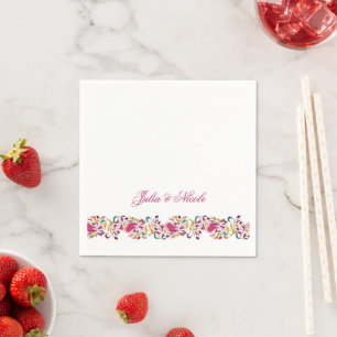 Klassisch Pink Grün Gelb Floral Schwan Vogel Hochz Serviette