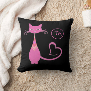 Klassisch Retro Rosa Kitty Katze Herz Schwanz Mono Kissen