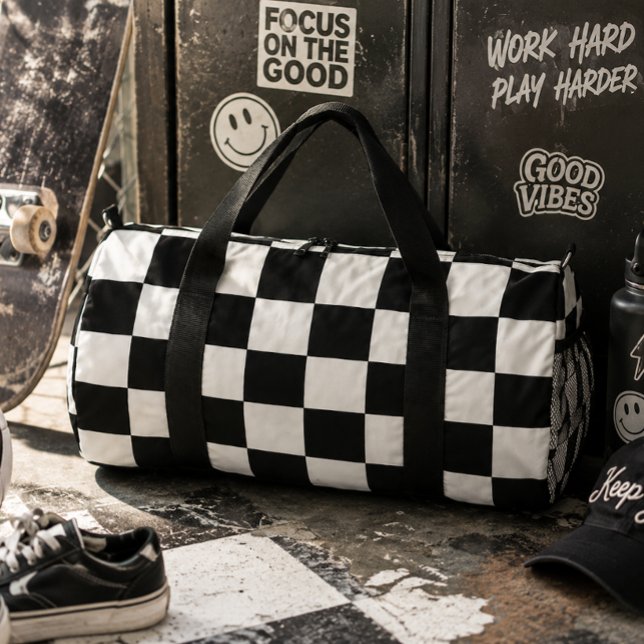 Klassisch Retro Schwarz-Weiß Kariert  Duffle Bag (Von Creator hochgeladen)