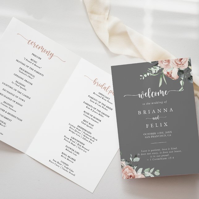 Klassisch Rosa Blütengrau gefaltet Programm (Von Creator hochgeladen)