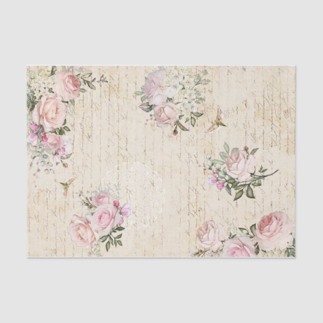 Klassisch rosa Florals und Text auf Pergament Seidenpapier (Vorderseite)