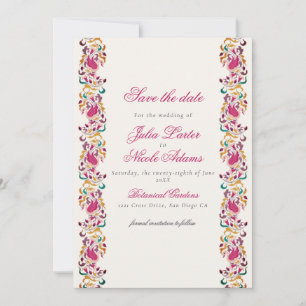 Klassisch Rosa Grün Gelb Floral Schwan Vogel Hochz Save The Date