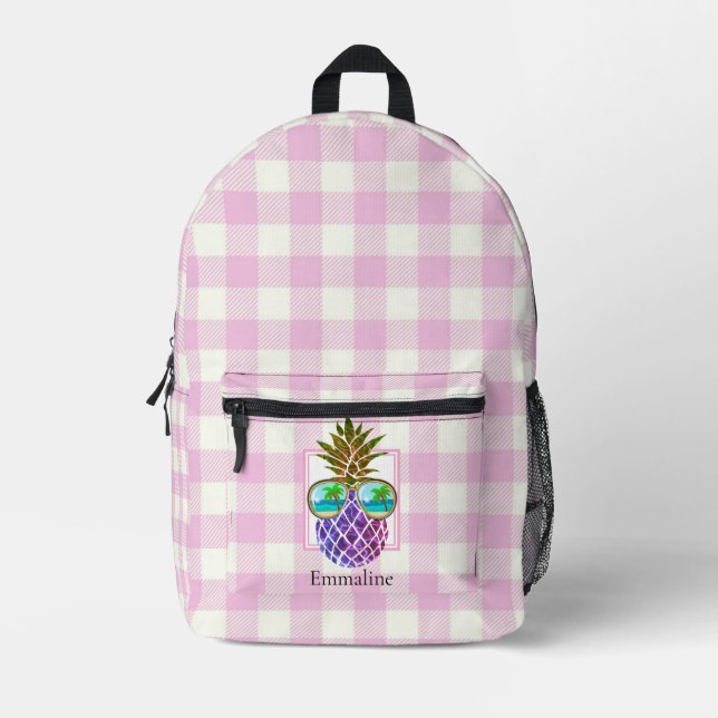 Klassisch rosa karierte Ananas-Sonnenbrille Bedruckter Rucksack (Vorderseite)