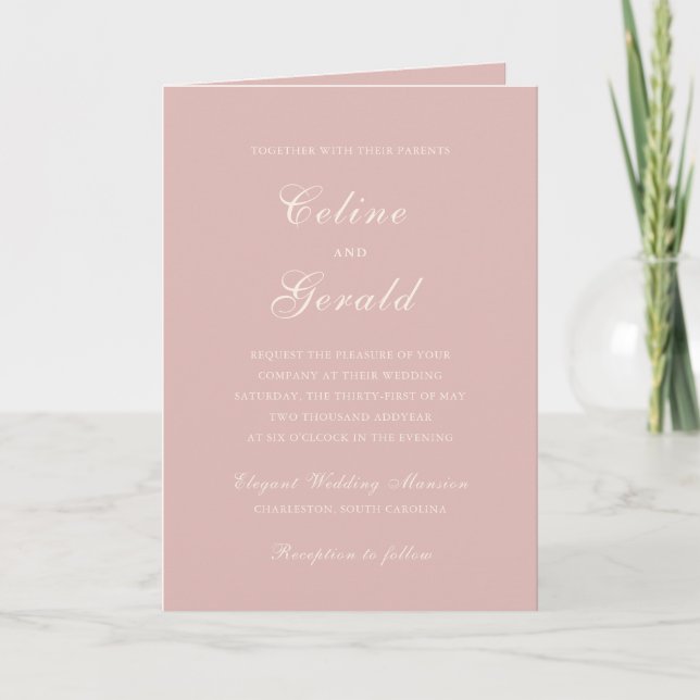 Klassisch rosa QR Code Elegante Hochzeit Einladung (Vorderseite)