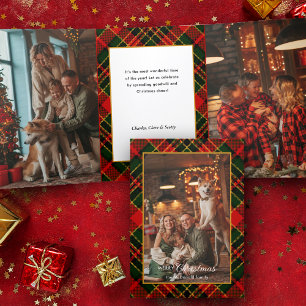 Klassisch Rot, Grün, Gold-Weihnachtskariert 1-Foto Dreifach Gefaltete Karte