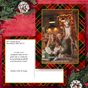 Klassisch Rot, Grün, Gold-Weihnachtskariert 1-Foto Feiertagspostkarte
