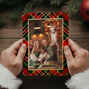 Klassisch Rot, Grün, Gold-Weihnachtskariert 1-Foto Folien Feiertagskarte