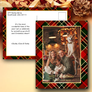 Klassisch Rot, Grün, Gold-Weihnachtskariert 1-Foto Folien Feiertagspostkarte