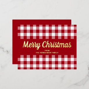 Klassisch Rot Kariert Weihnachten Gold Folien Feiertagspostkarte
