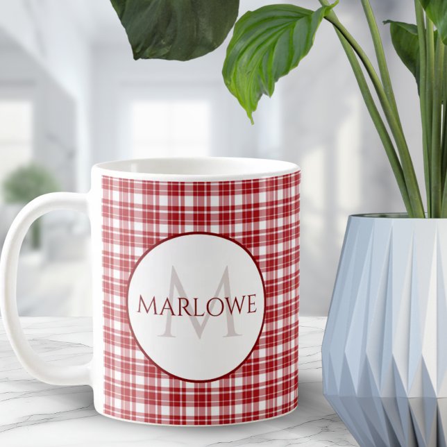 Klassisch Rot ☕️ Karierte Karos Vintag Kaffee Kaffeetasse (Classic Red ☕️ Plaid Checks Vintage Coffee Coffee Mug)