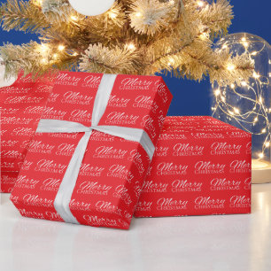 Klassisch Rot und Weiß Frohe Weihnachtsschrift Geschenkpapier
