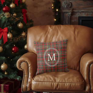 Klassisch rotes Karo-Monogramm Weihnachten Kissen