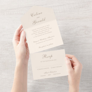 Klassisch Sandy Neutral Elegante Hochzeit All In One Einladung