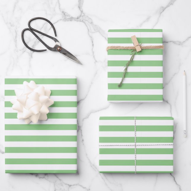 Klassisch schlicht, hell grün und weiß gestreift geschenkpapier set (Vorderseite)