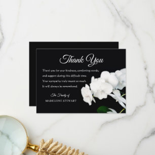 Klassisch Schwarz mit weißen Orchideen Beileid Tra Dankeskarte