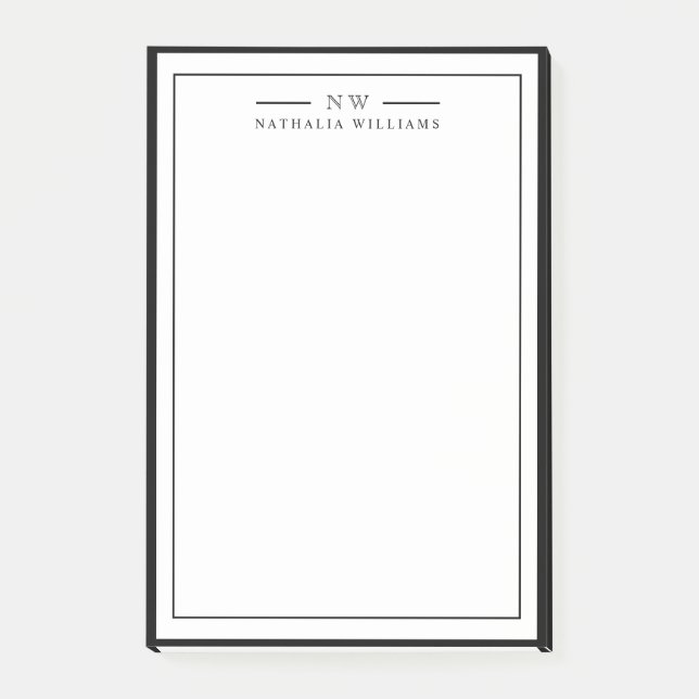 Klassisch Schwarzes Zweirahmen-Monogramm mit Linie Post-it Klebezettel (Vorderseite)