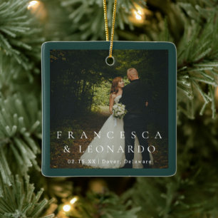 Klassisch Smaragdgrün Einfache Foto Hochzeit Keramikornament