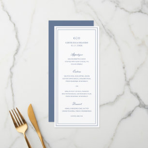 Klassisch Staubblau Elegante Hochzeit Menükarte