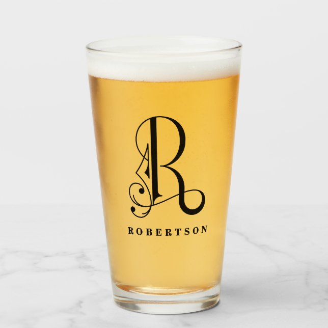 Klassisch Stilvolle Monogram, erster R & Nachname Glas (Vorne (Gefüllt))