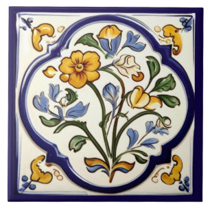 Klassisch traditionelle gelbe Blume blaue Floral Fliese