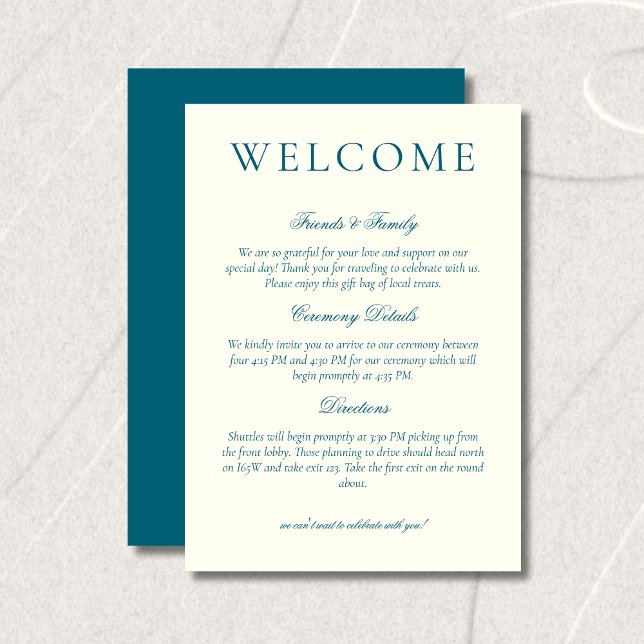 Klassisch Türkisblaue Minimalistische Hochzeitsbeg Programm (Classic Teal Blue Minimalist Wedding Welcome Program)