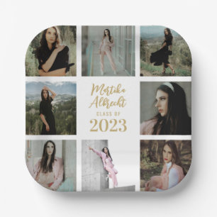 Klassisch und einfach weiß   Abschluss Foto Grid Pappteller