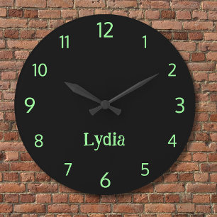 Klassisch und Elegant Schwarz und Neon-Mint-Name Große Wanduhr