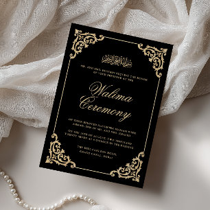 Klassisch Vintage Barock Gold Schwarze Walima Zere Einladung