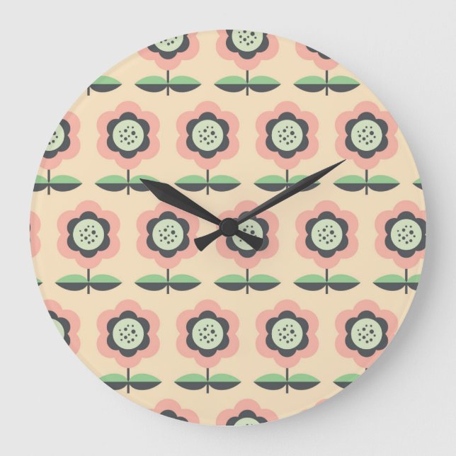 Klassisch Vintage: Nahtloses Blumenmuster Große Wanduhr (Vorderseite)