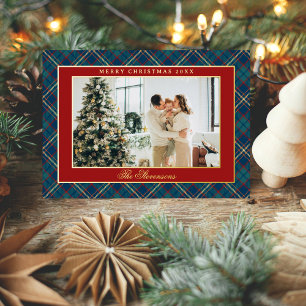 Klassisch Vintage Rot Kariert Foto Weihnachten Gol Folien Feiertagskarte