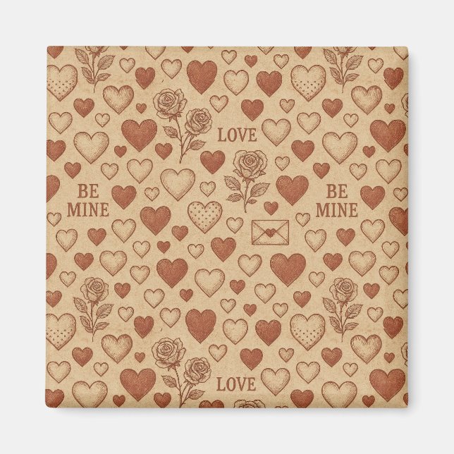 Klassisch, Vintage Valentinstag-Muster Magnet (Vorne)